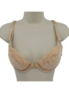 VTG Jezebel Renee of Hollywood 36B Bra Style 488 Beige Lace Front Closure Padded